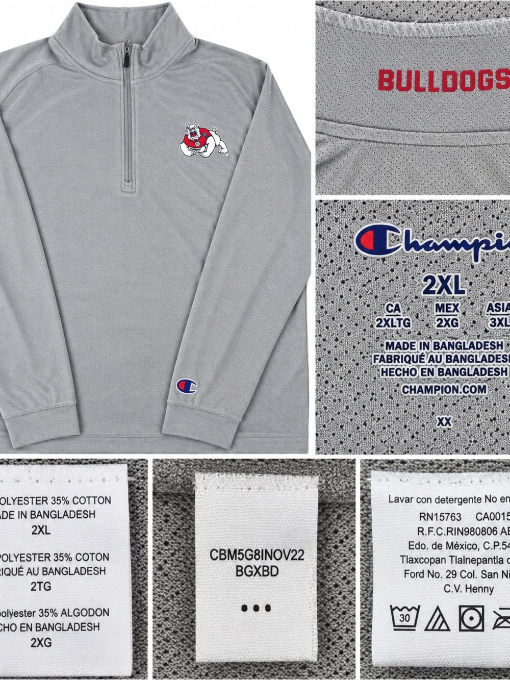 Champion Men's Gray Bulldogs 1/4 Zip Pullover